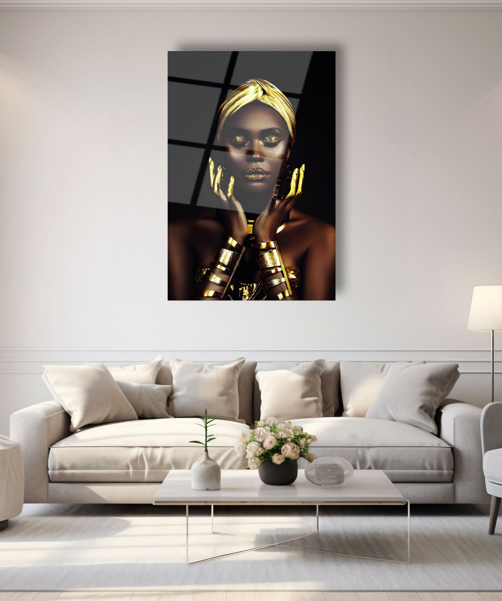 Afrikalı Altın Kabile Kadını Cam Tablo