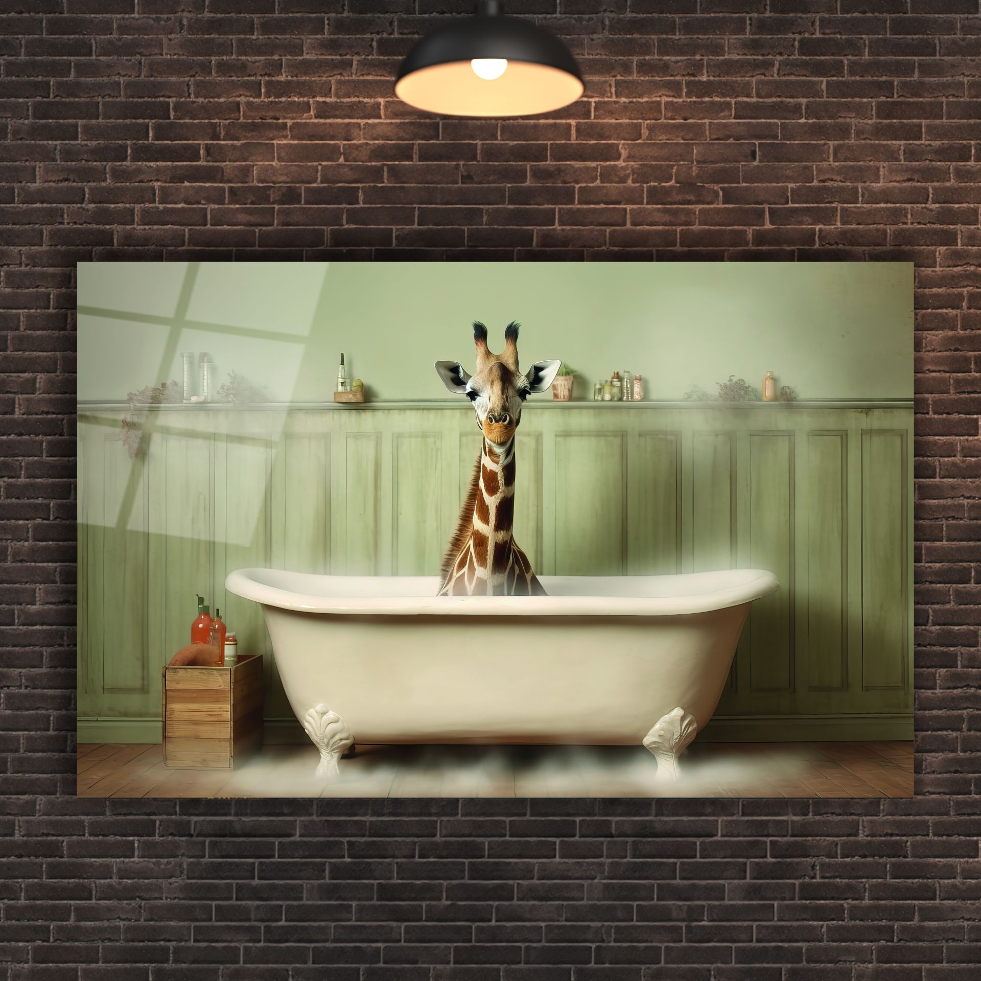 Banyo Yapan Zürafa Cam Tablo