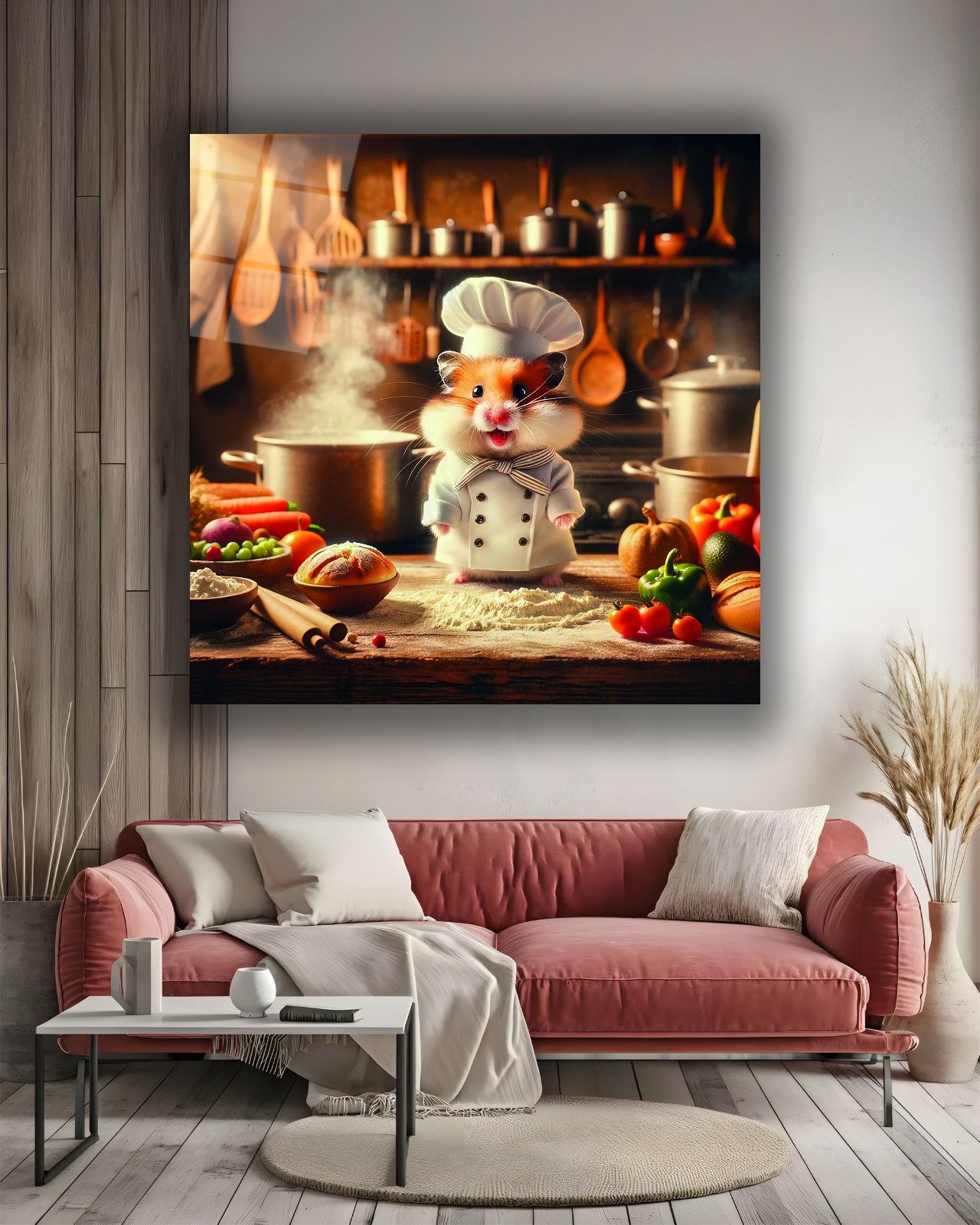 Aşçı Hamster Kare Cam Tablo