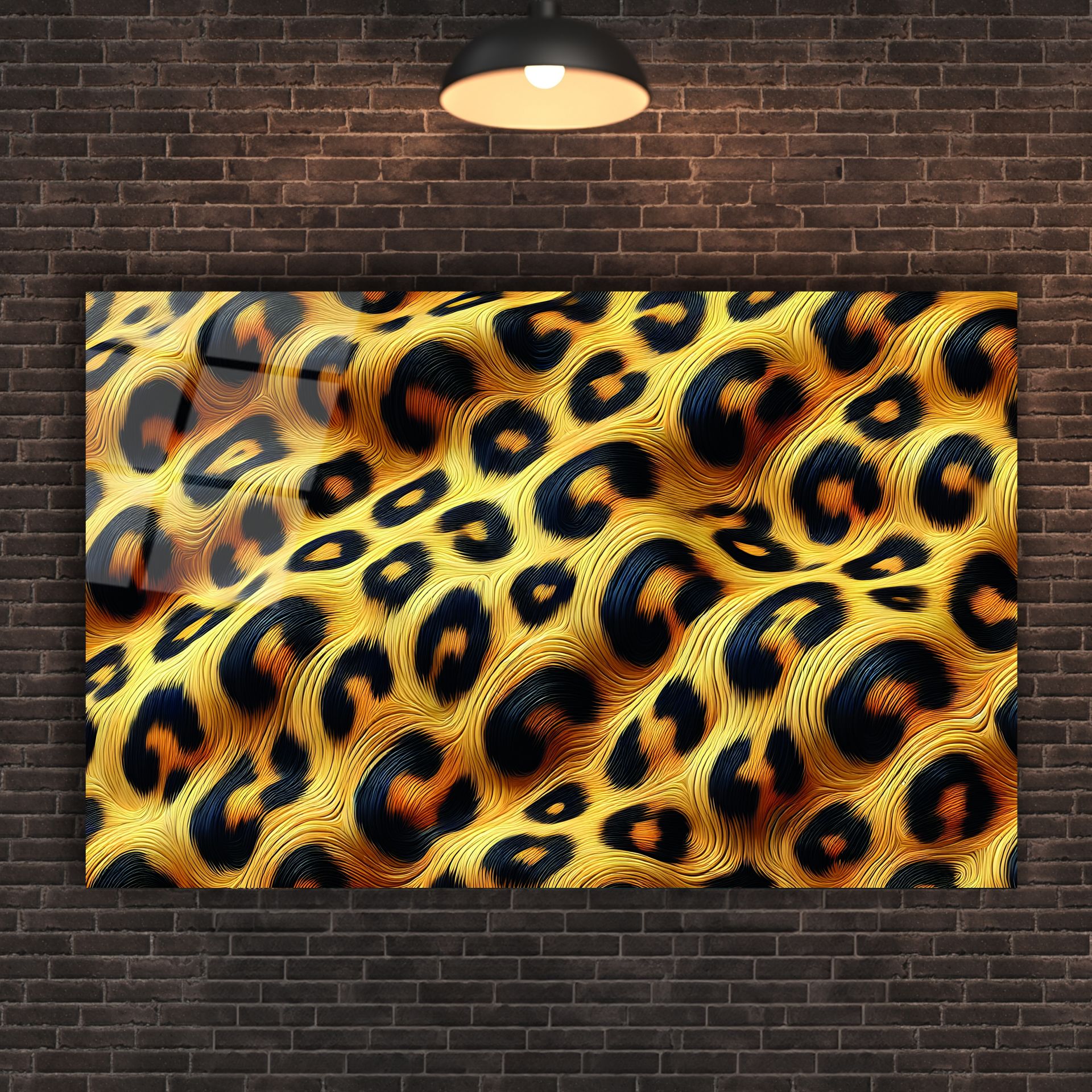 Leopar Desenli Yatay Cam Tablo
