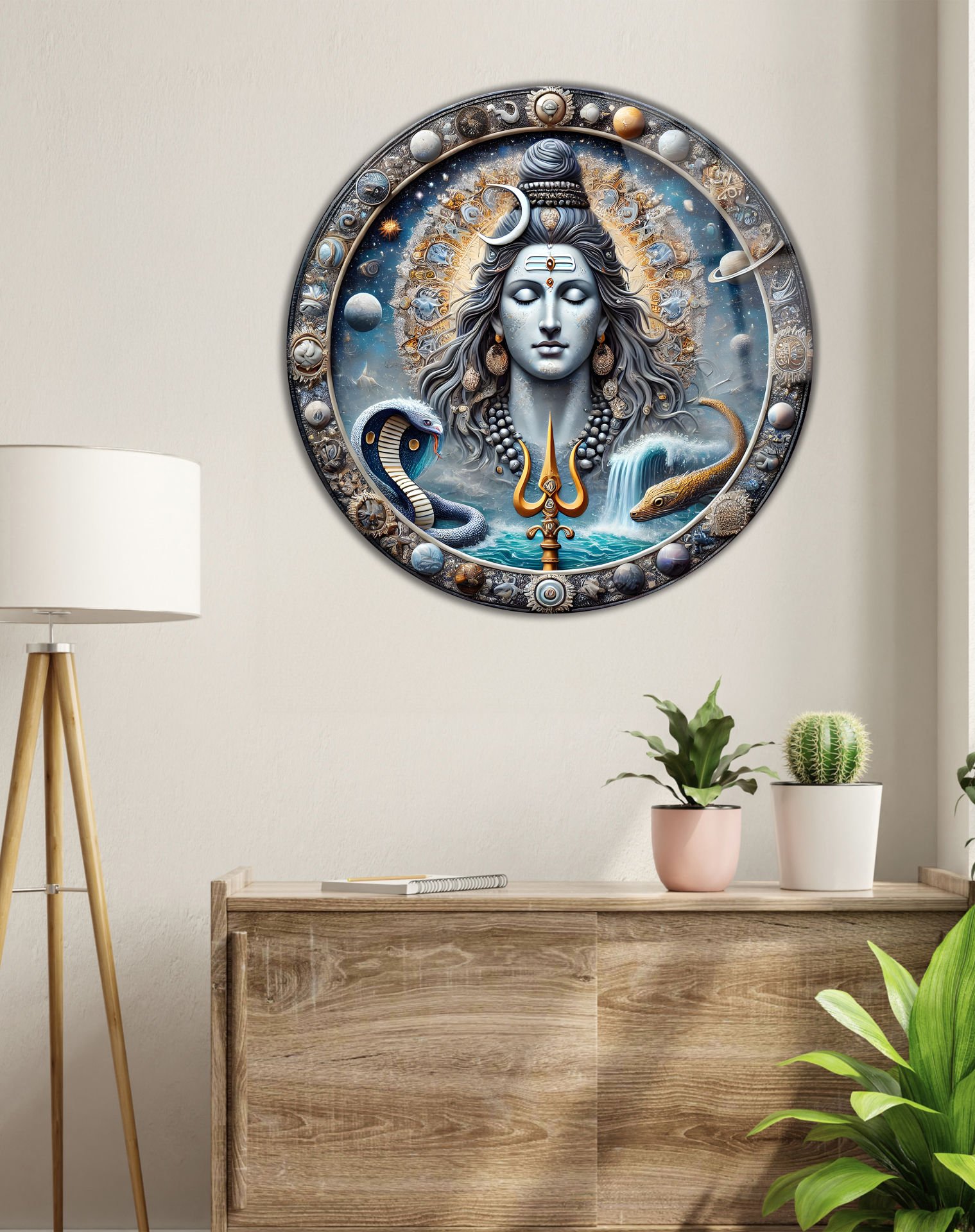 Lord Shiva Yuvarlak Cam Tablo