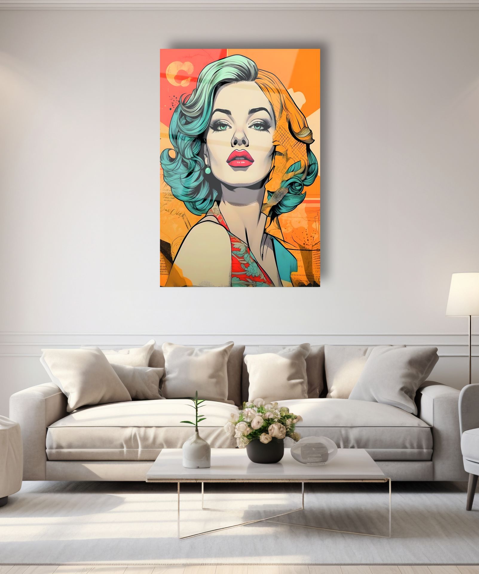 Renkli Marilyn Monroe Cam Tablo