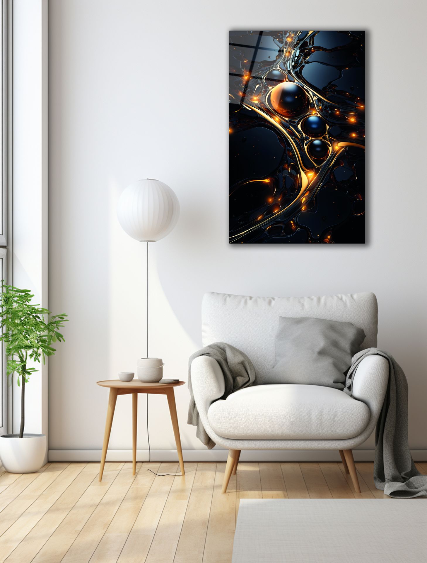 Modern Siyah Desenler Cam Tablo