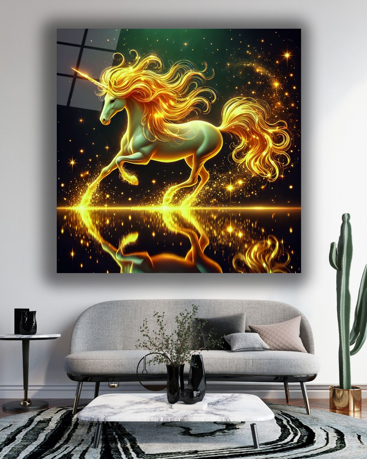 Unicorn Atı Kare Cam Tablo