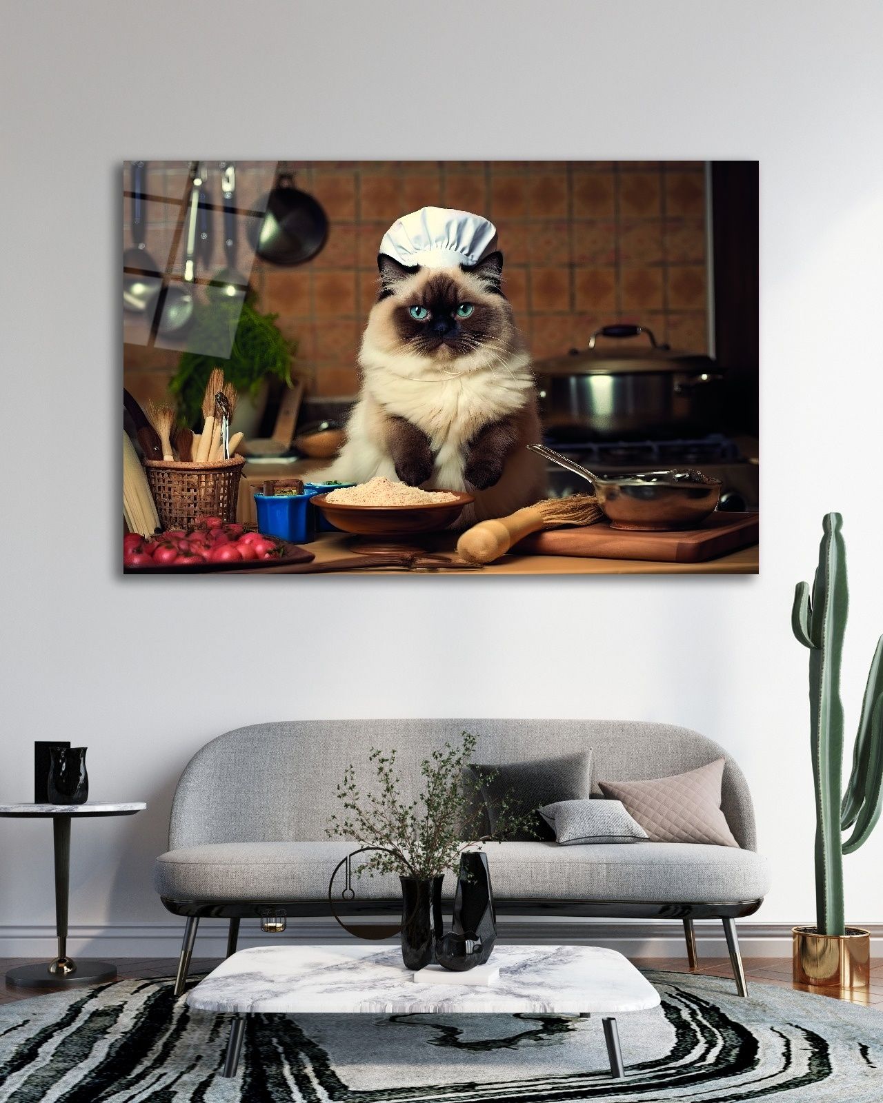 Aşçı Kedi Cam Tablo
