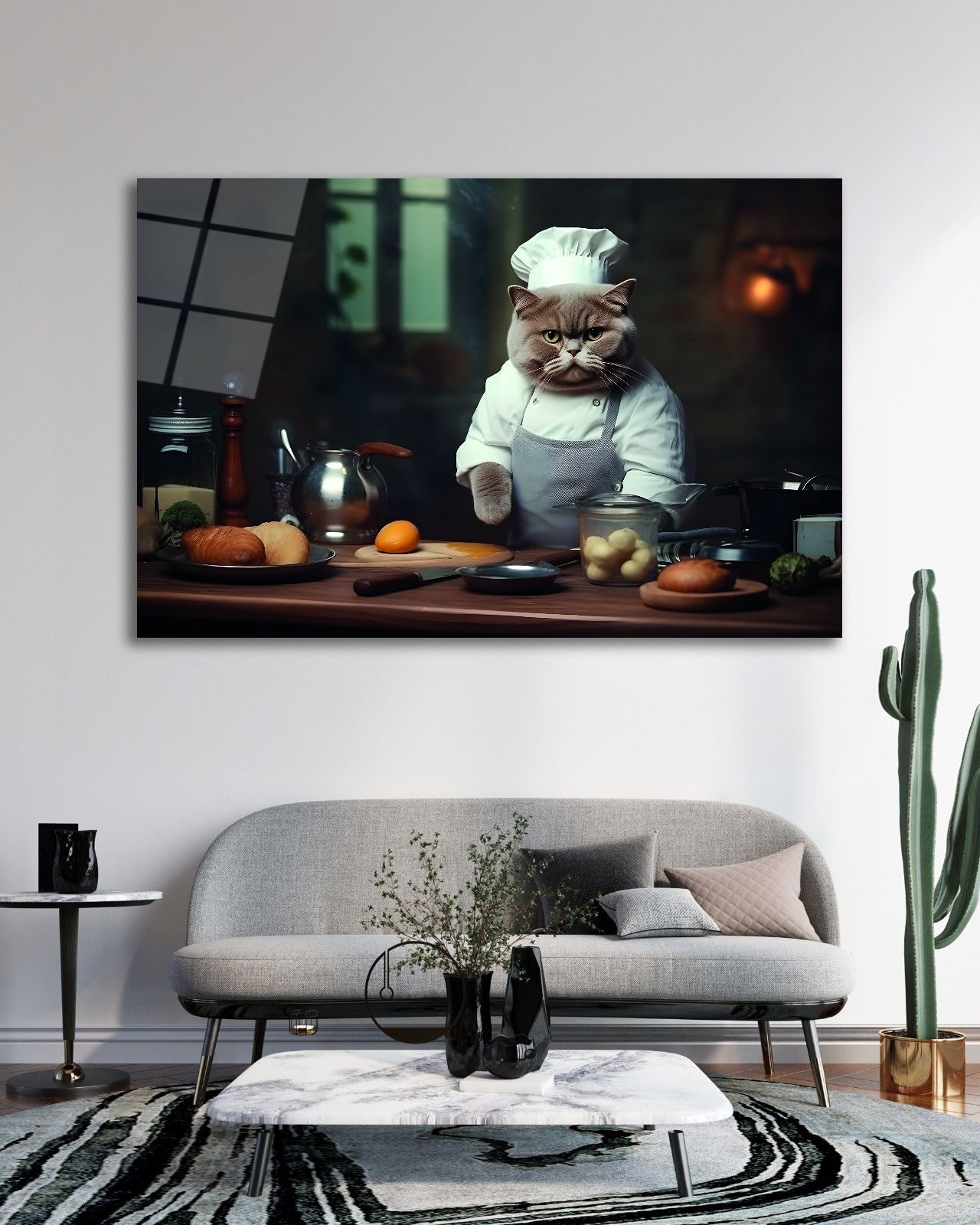 Aşçı Kedi Cam Tablo