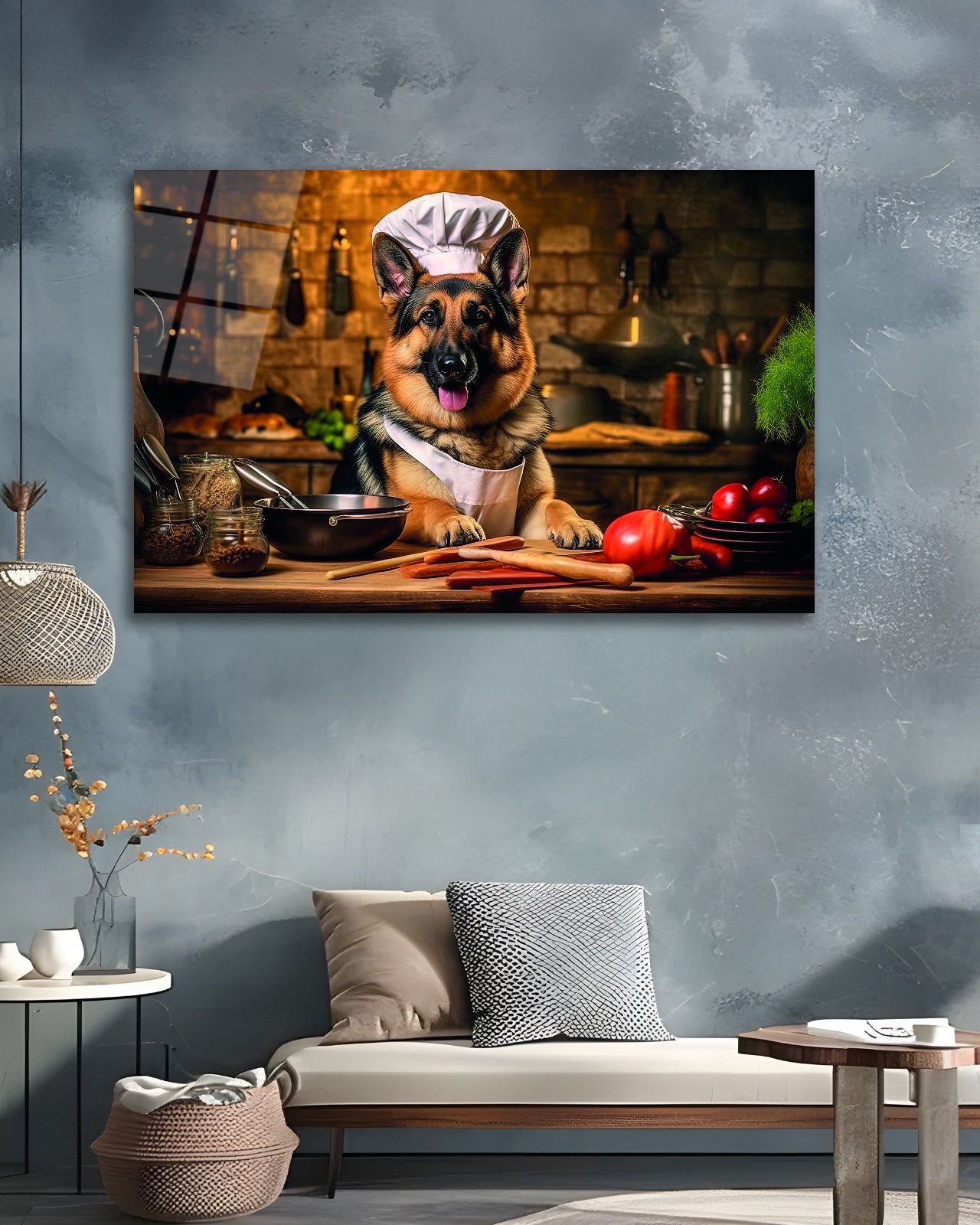 Aşçı Köpek Cam Tablo