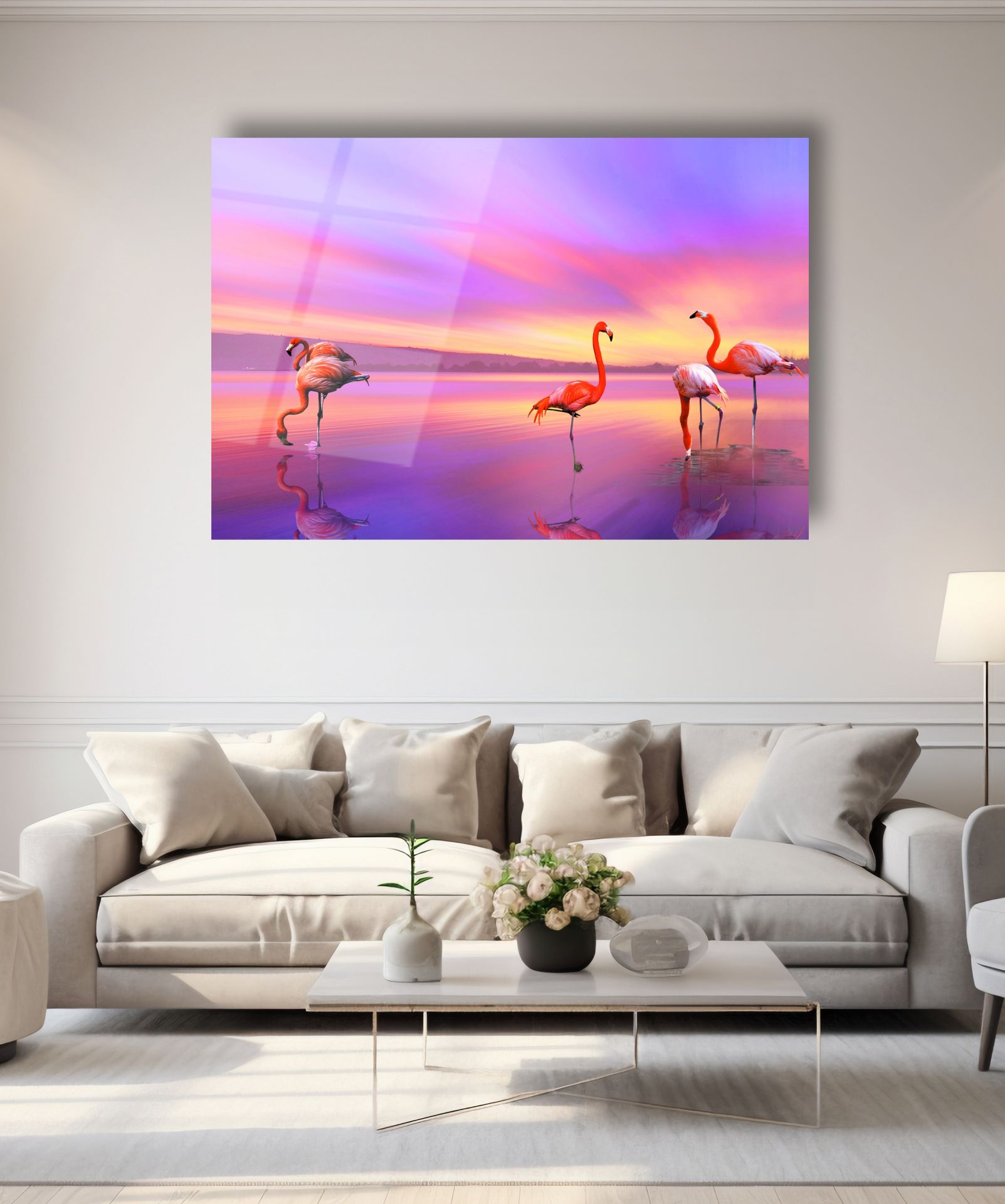 Flamingo Kuşu Cam Tablo