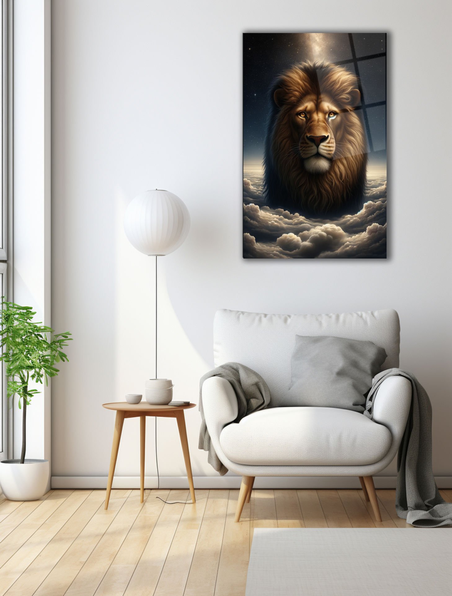 Bulutların Üstünde Aslan Cam Tablo