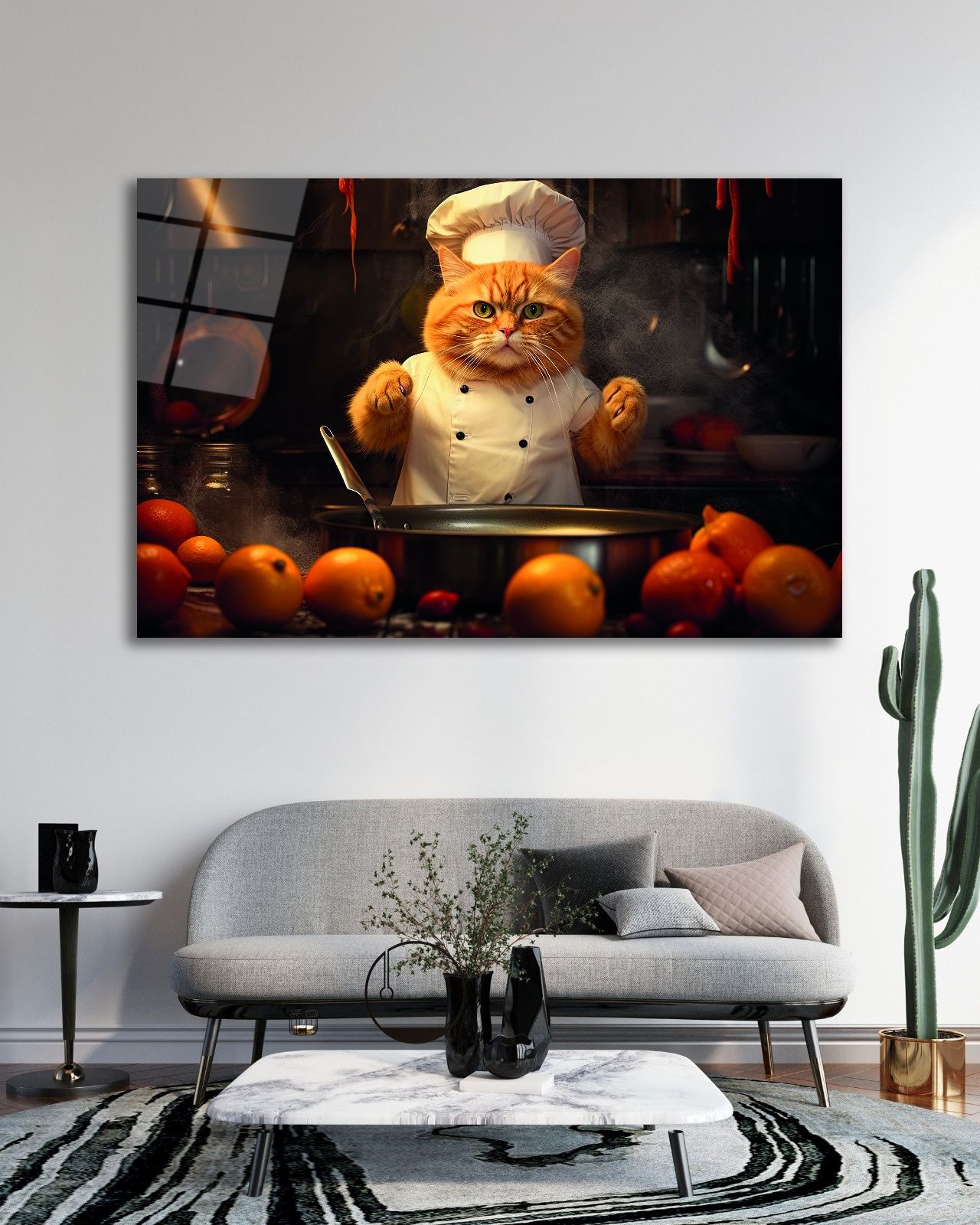 Aşçı Kedi Cam Tablo