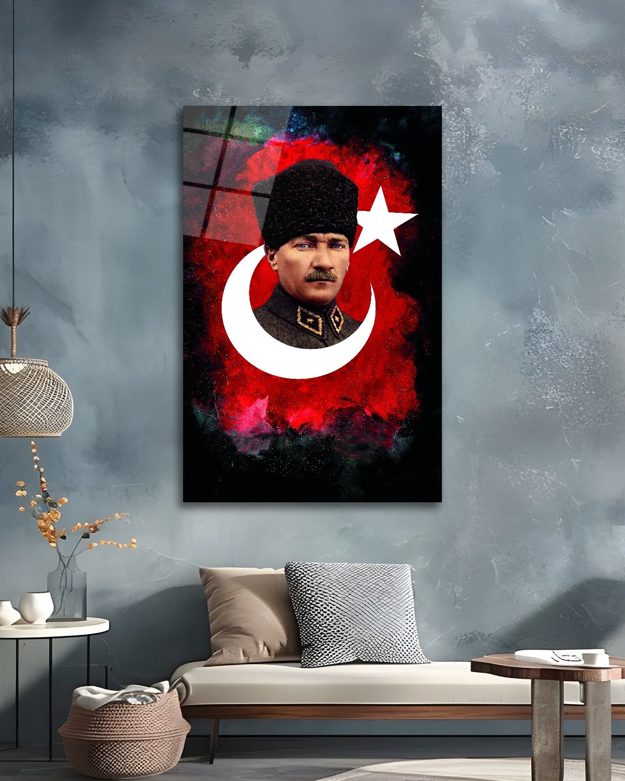 Mustafa Kemal Atatürk ve Türk Bayrağı Cam Tablo