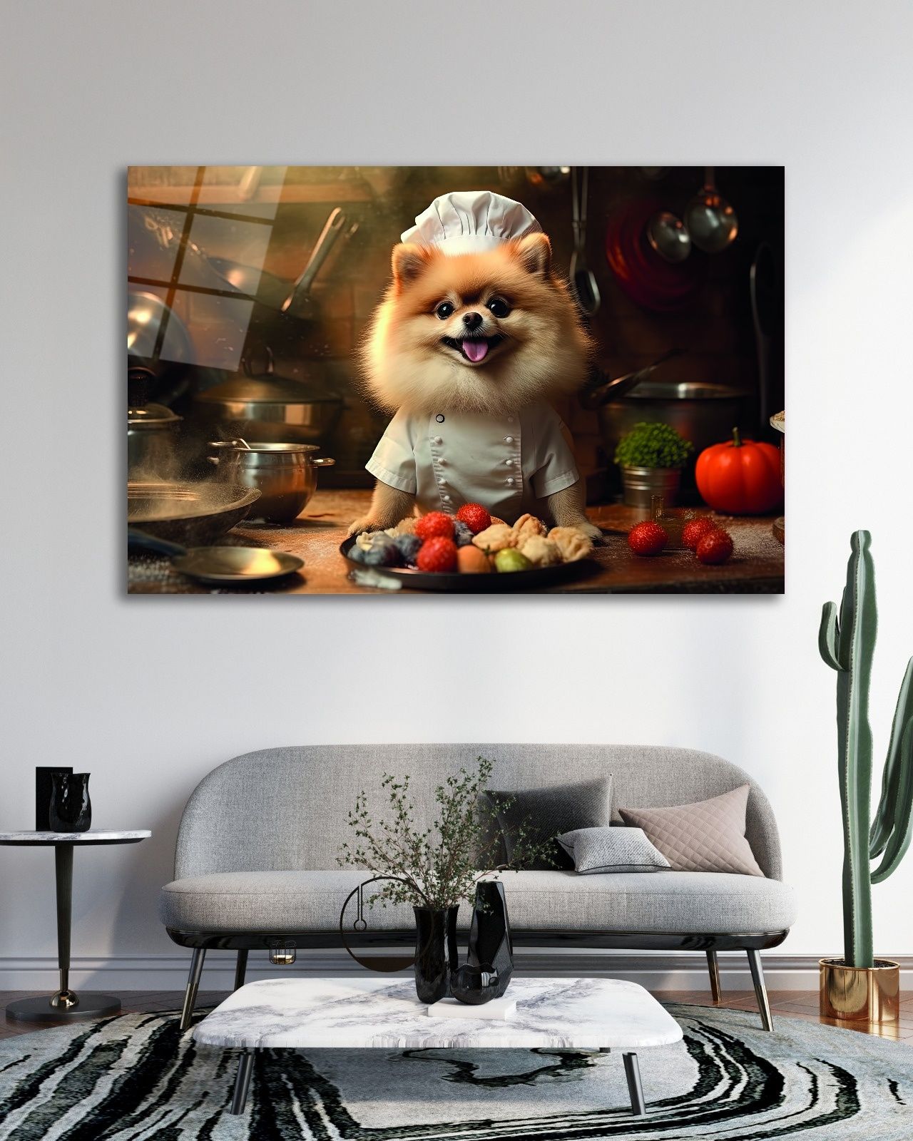 Aşçı Köpek Cam Tablo