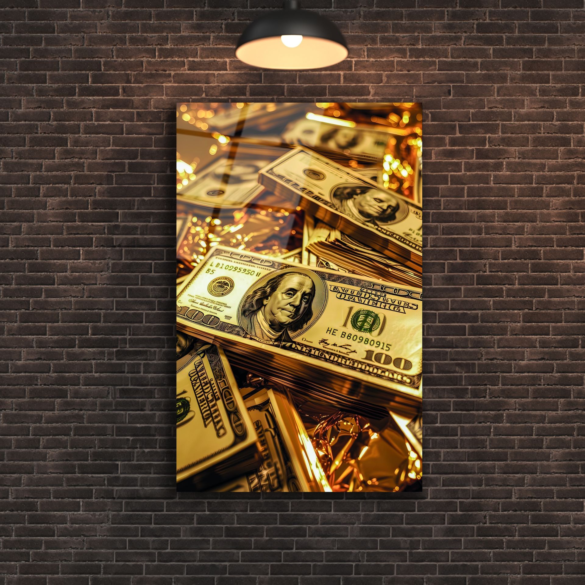Altın Amerikan Doları Cam Tablo