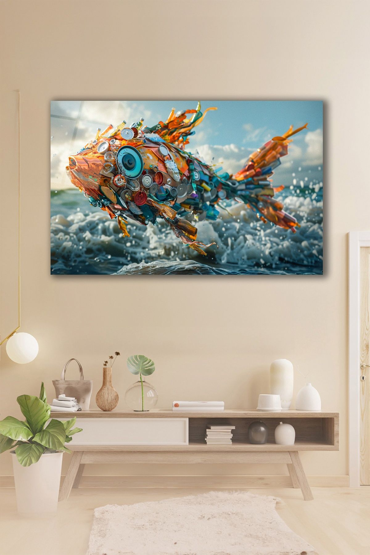 Yapay Zeka Doğayı Koruma Temalı Balık Cam Tablo