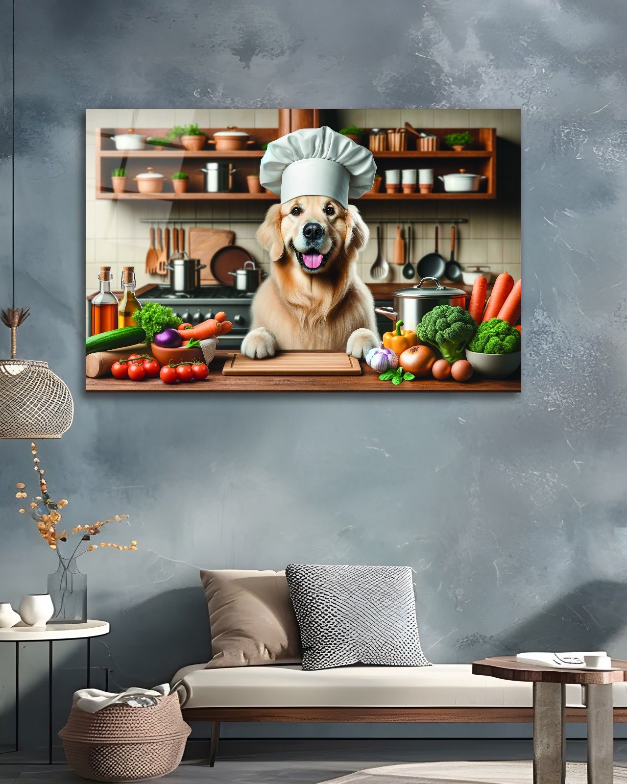 Aşçı Köpek Cam Tablo