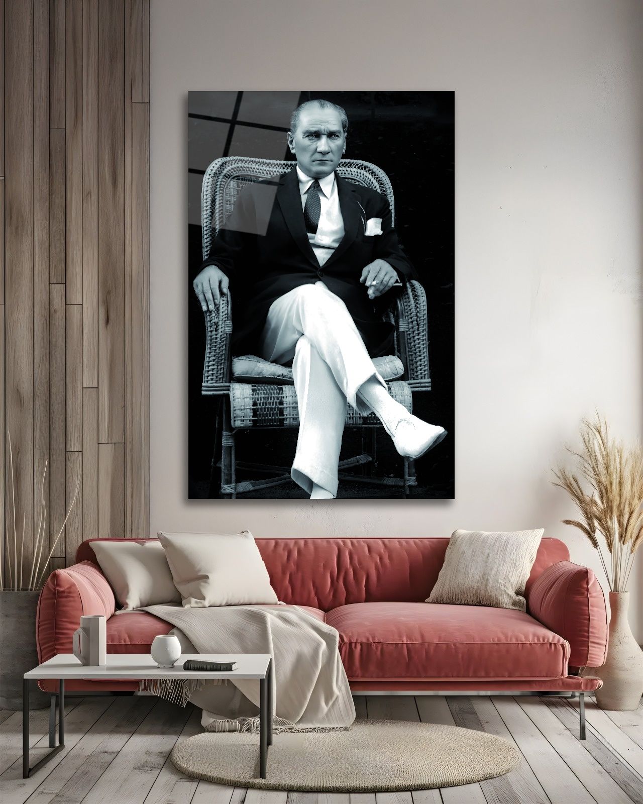 Atatürk Siyah Beyaz Cam Tablo