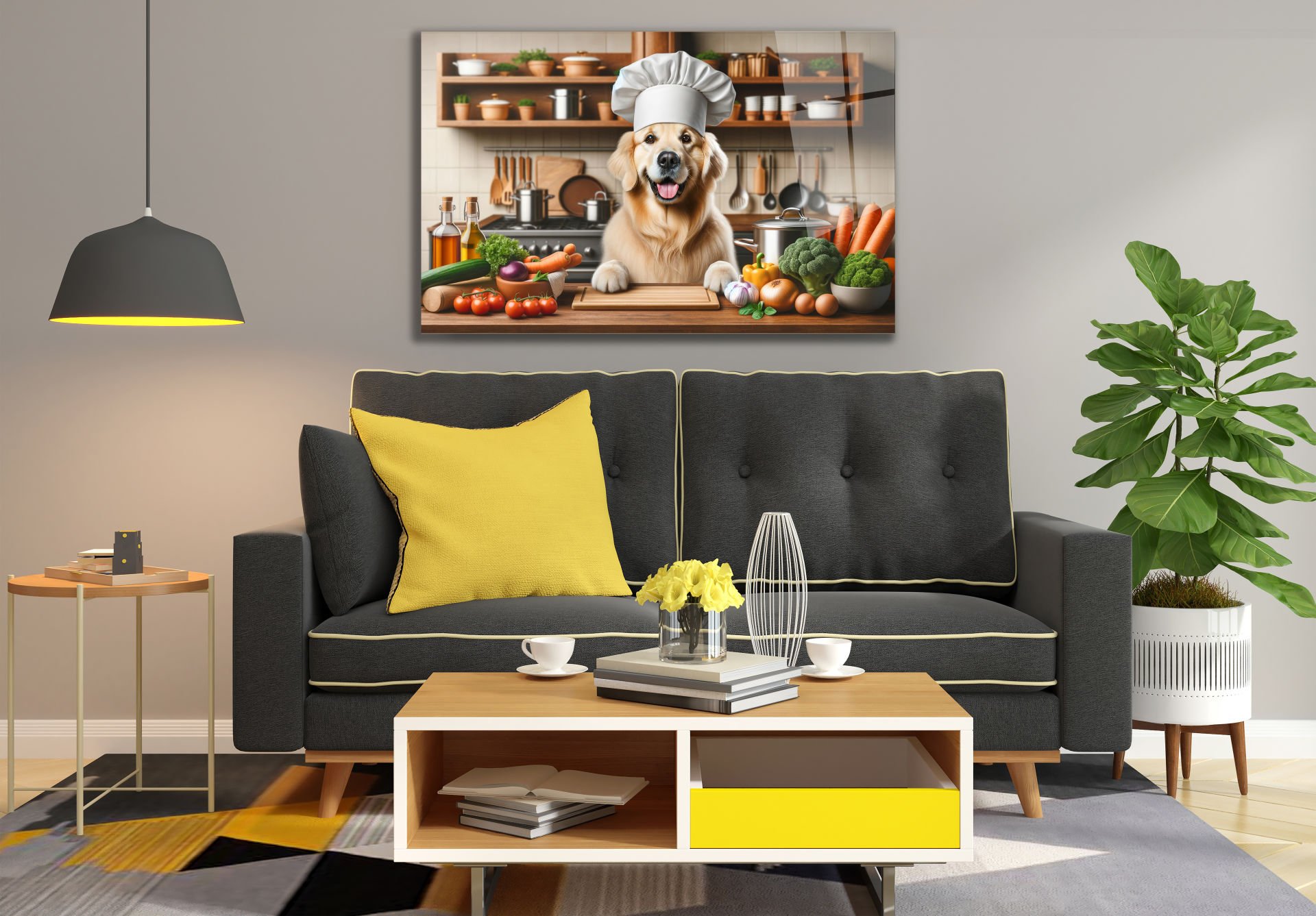 Aşçı Golden Köpeği Cam Tablo
