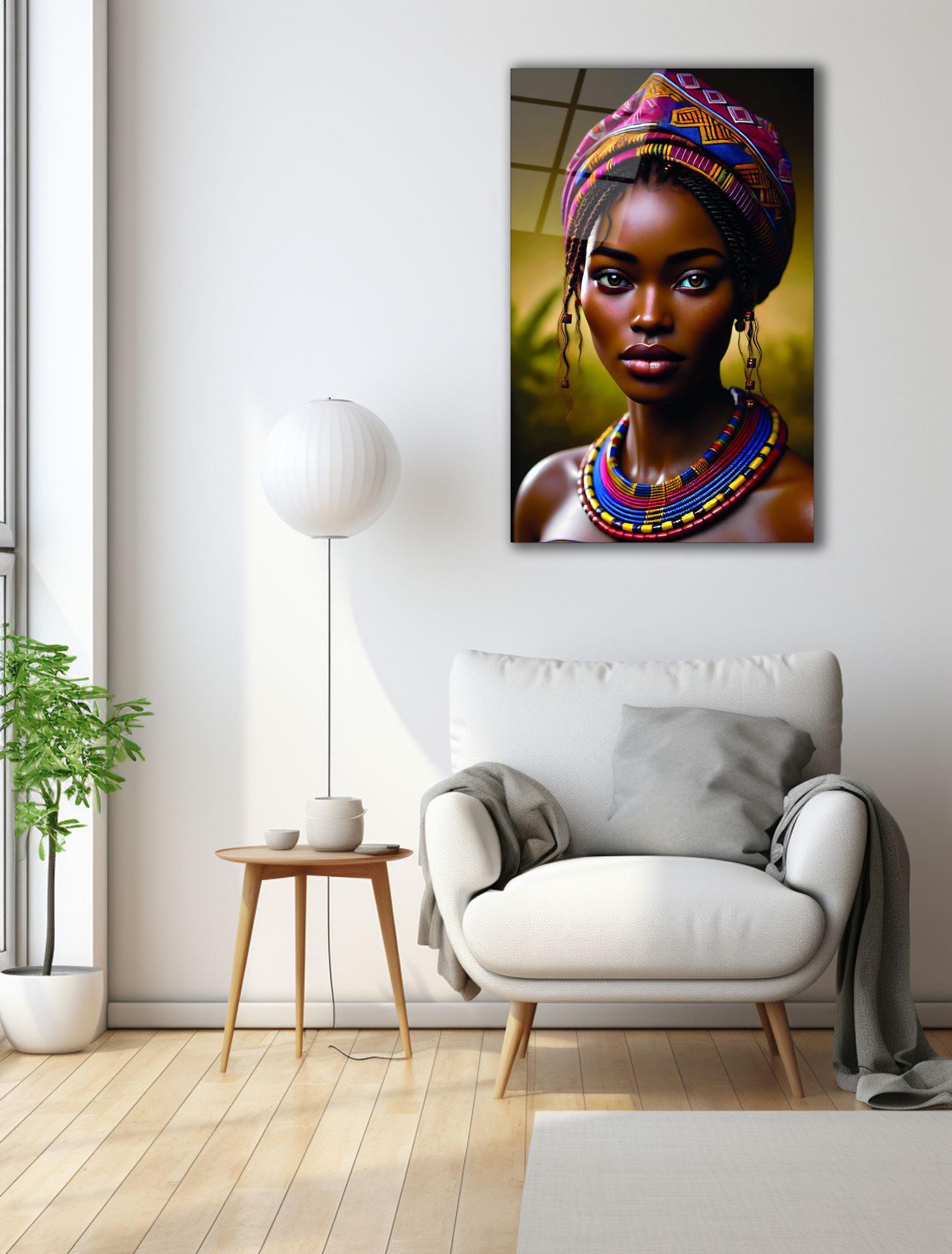 Afrikalı Kabile Kadını Cam Tablo