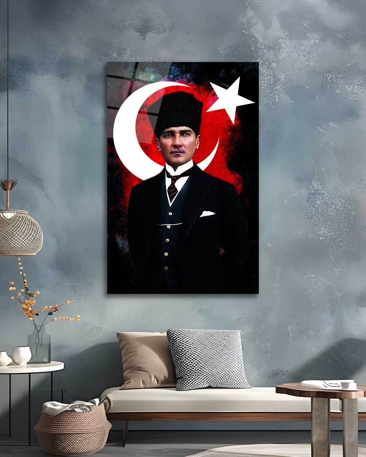 Atatürk ve Türk Bayrağı Cam Tablo