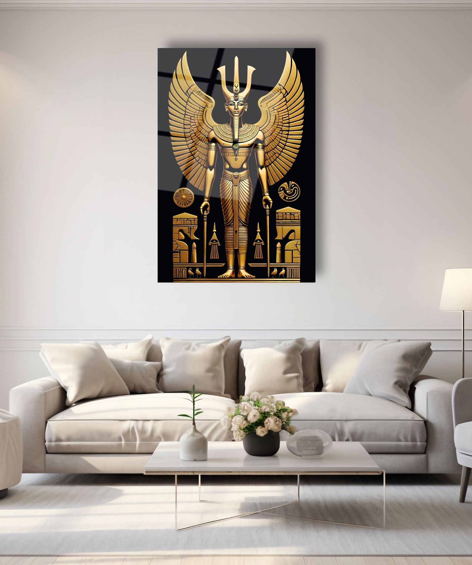 Antik Mısır Altın Pharaoh Cam Tablo