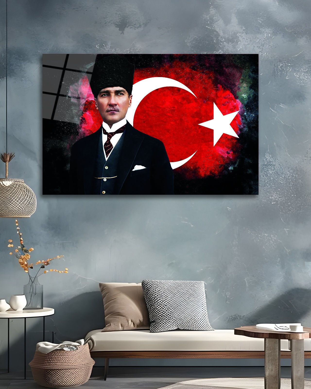 Atatürk ve Türk Bayrağı Cam Tablo