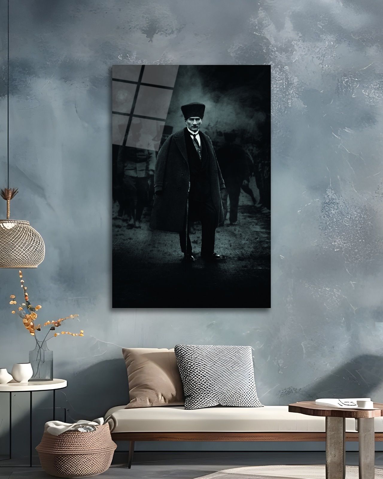 Atatürk Portre Siyah Beyaz Cam Tablo