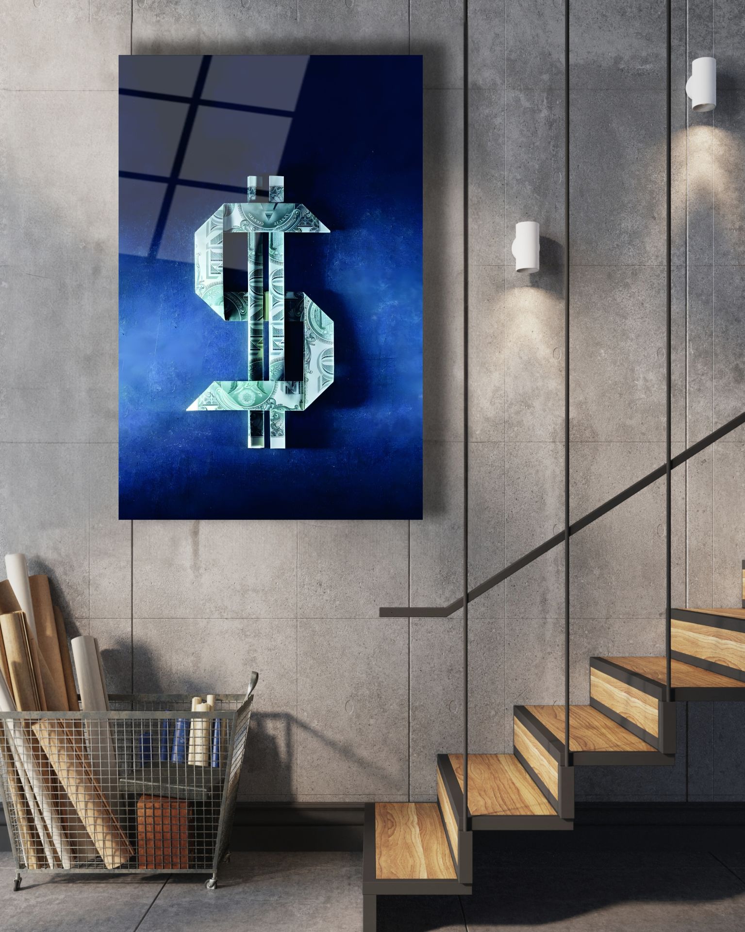 Modern Amerikan Doları Cam Tablo