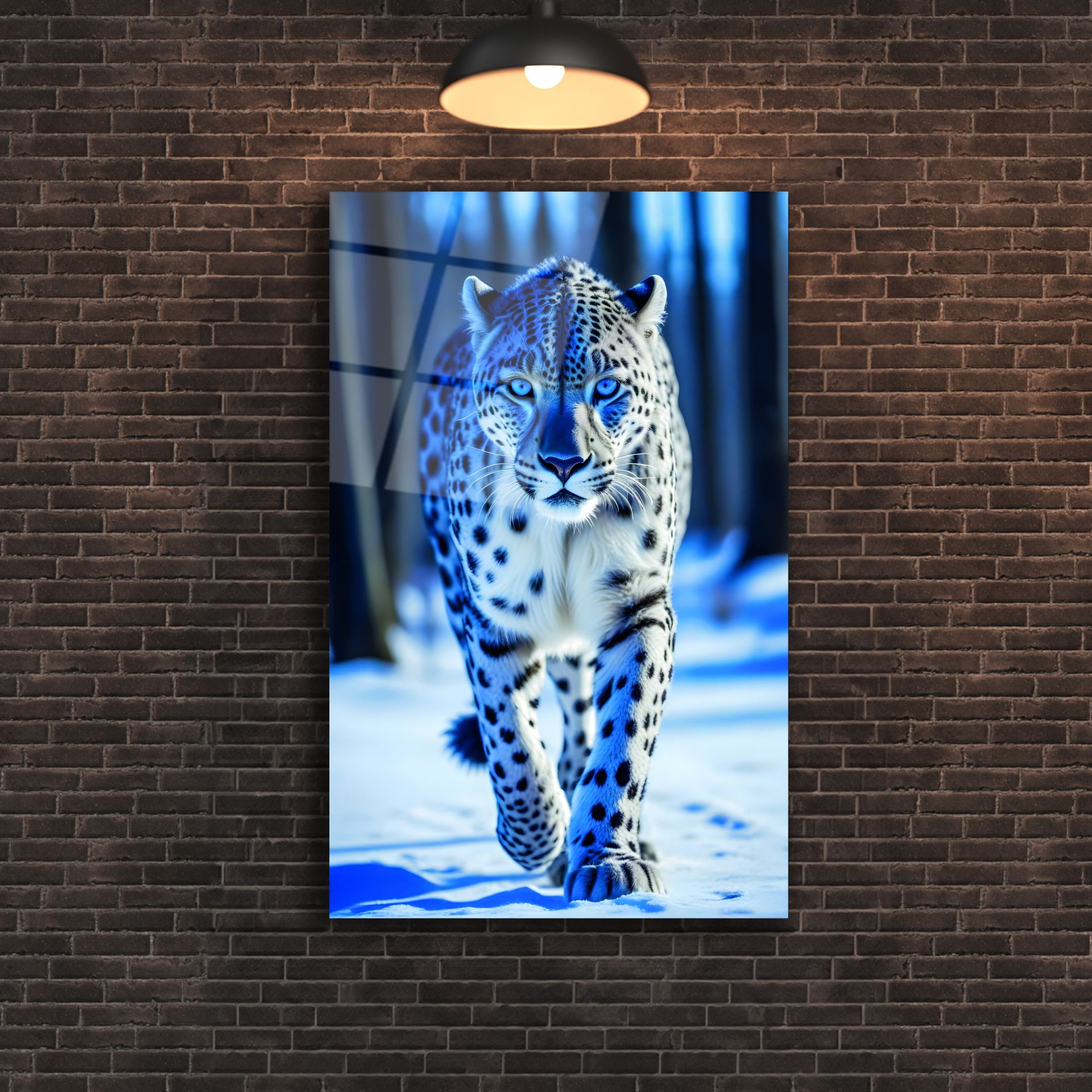 Kar Leoparı Cam Tablo