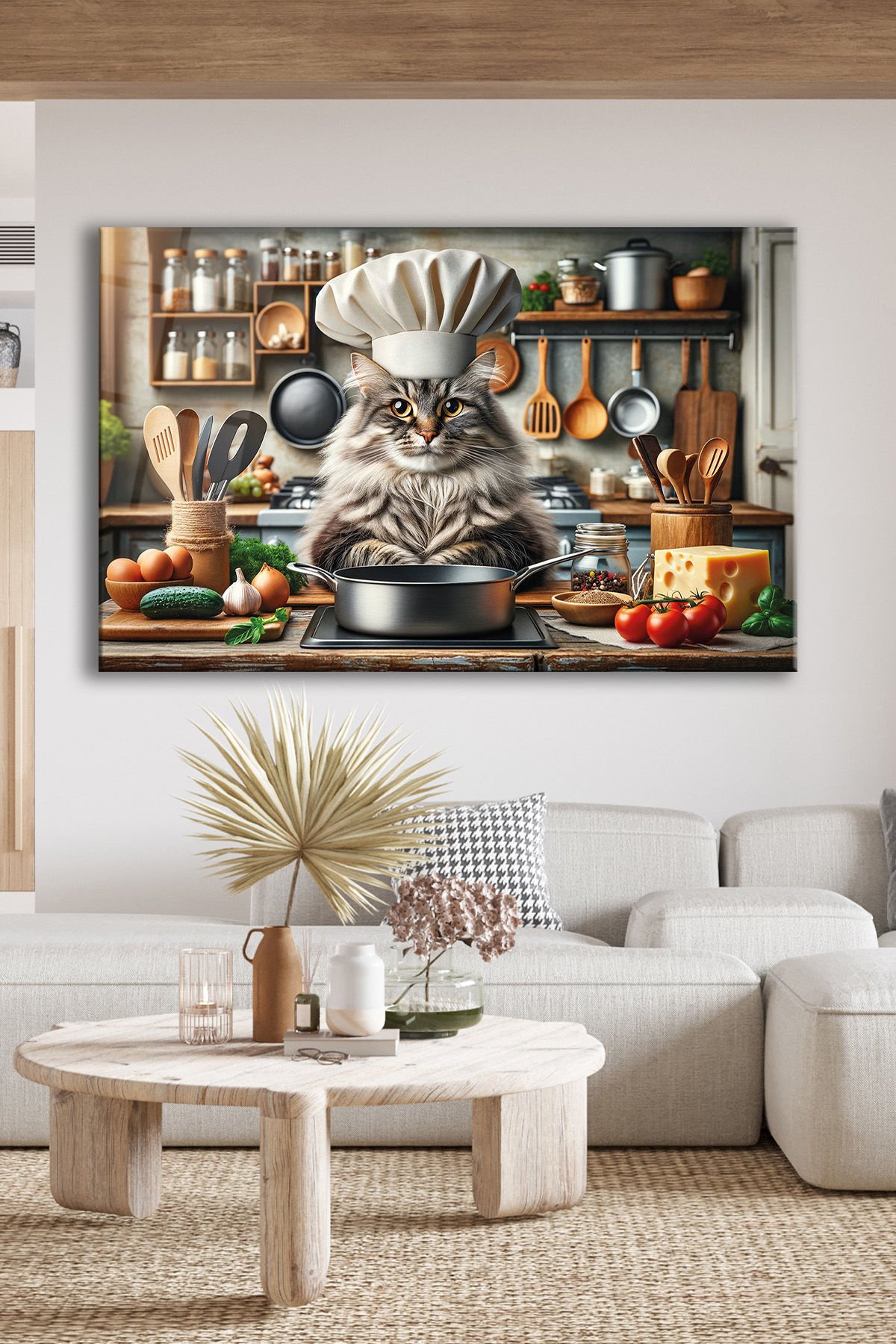 Aşçı Kedi Cam Tablo