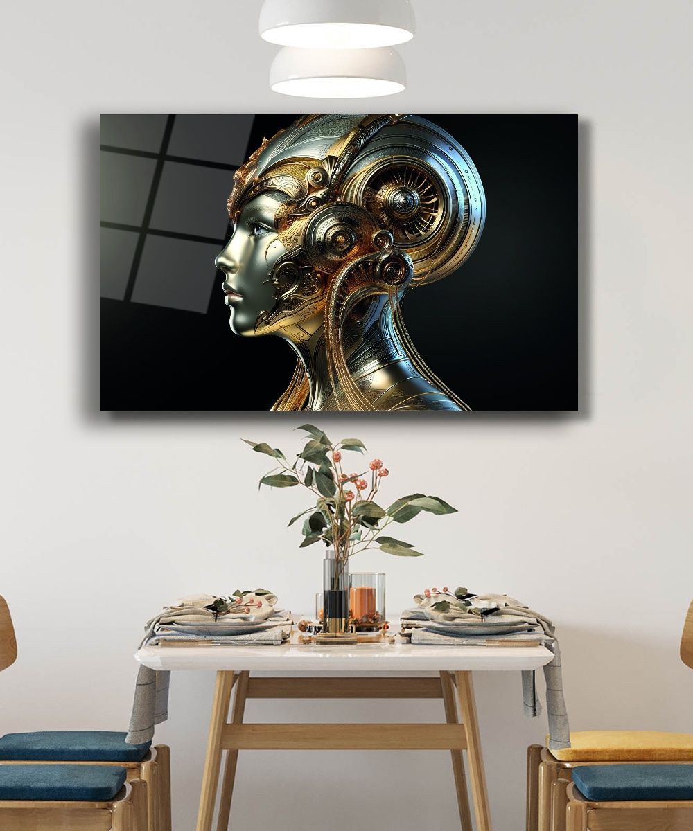 Altın Robotik Kadın Cam Tablo