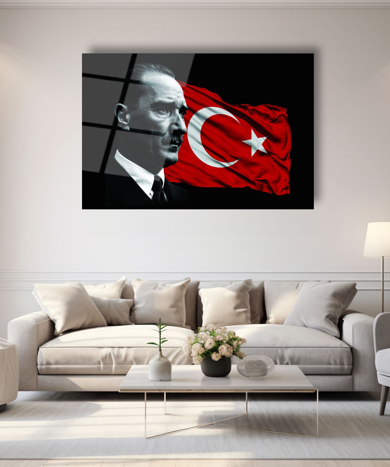 Atatrük ve Şanlı Türk Bayrağı Cam Tablo