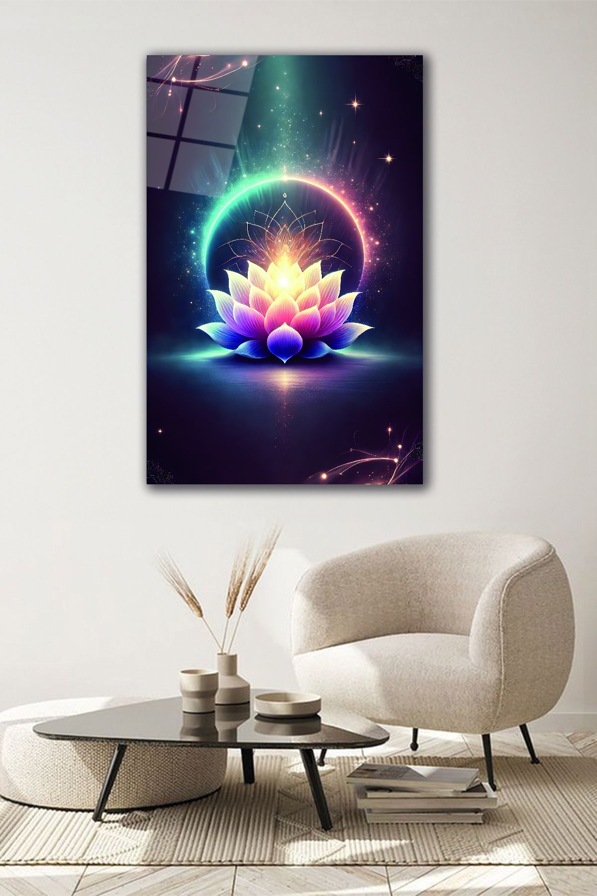 Lotus Çiçeği Cam Tablo