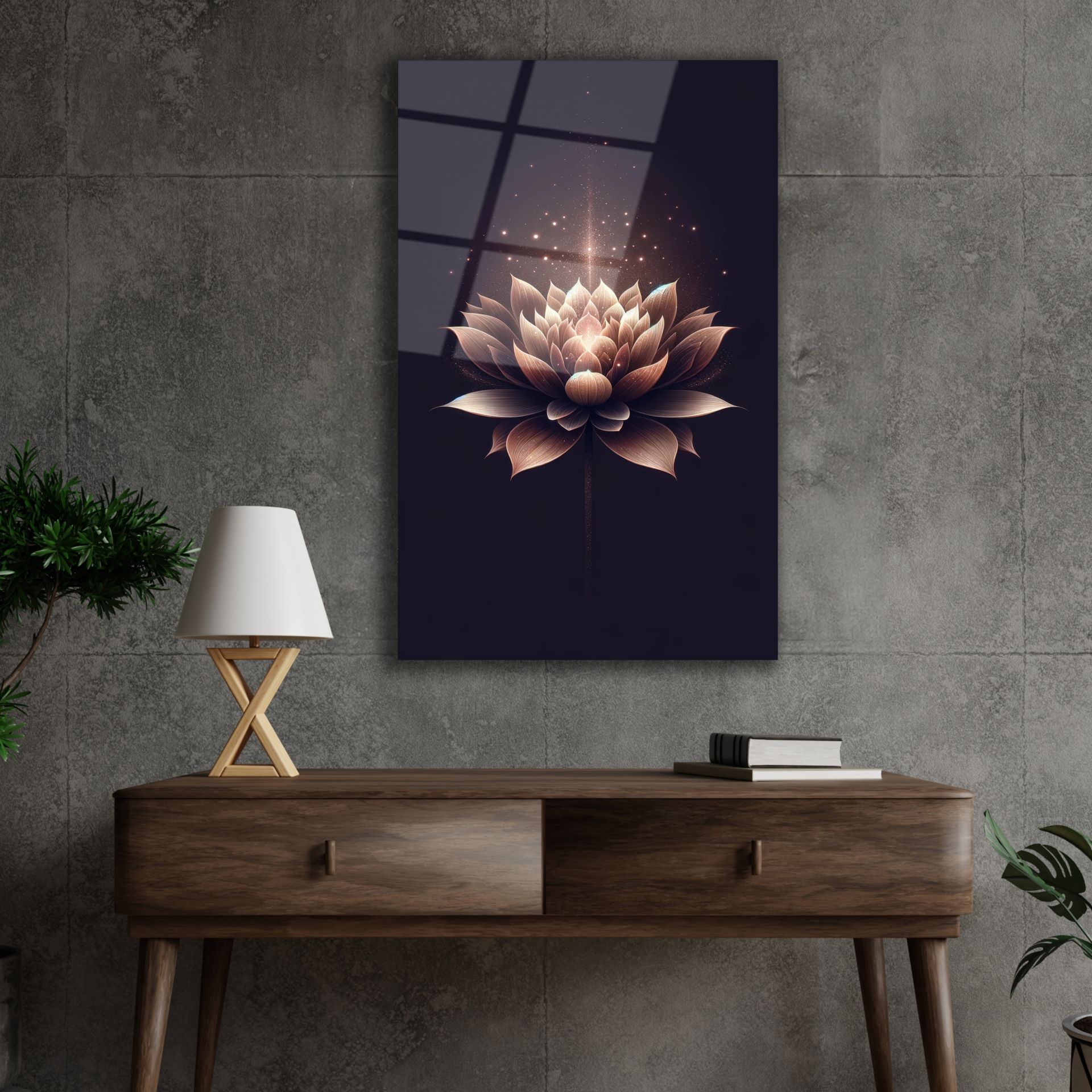 Lotus Çiçeği Cam Tablo