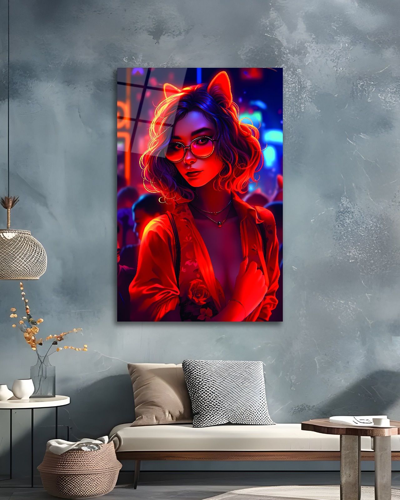 Tilki Kulaklı Kadın Cam Tablo