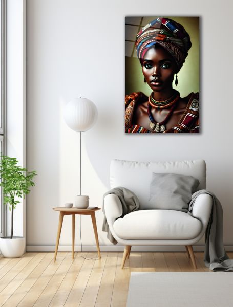 Afrikalı Kabile Kadını Cam Tablo 130x83