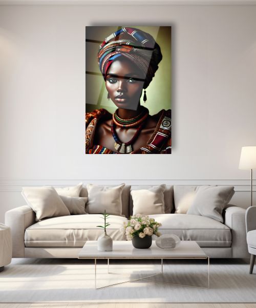 Afrikalı Kabile Kadını Cam Tablo 130x83