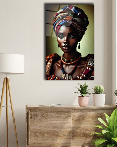 Afrikalı Kabile Kadını Cam Tablo 130x83