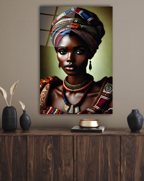 Afrikalı Kabile Kadını Cam Tablo 130x83