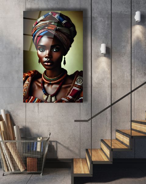Afrikalı Kabile Kadını Cam Tablo 130x83