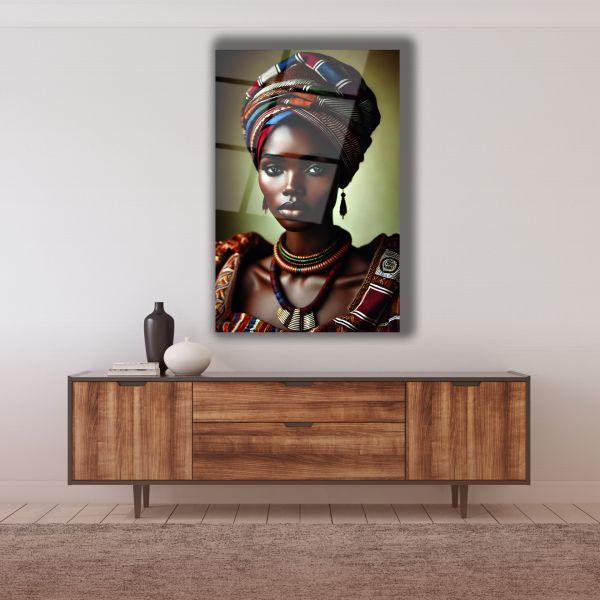 Afrikalı Kabile Kadını Cam Tablo 130x83