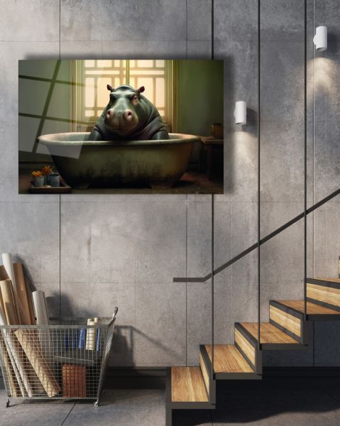 Banyo Yapan Hipopotam Cam Tablo