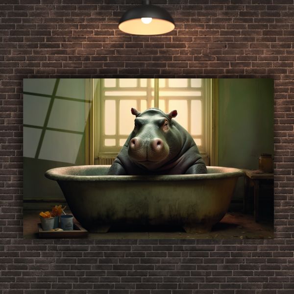 Banyo Yapan Hipopotam Cam Tablo