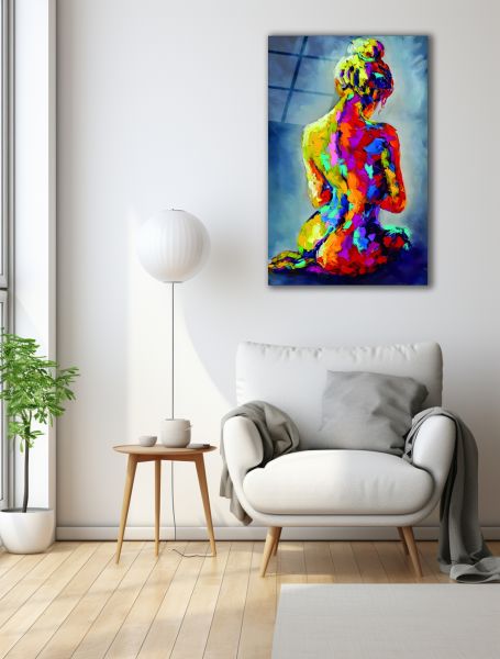 Rengarenk Kadın Nü Sanatı Cam Tablo