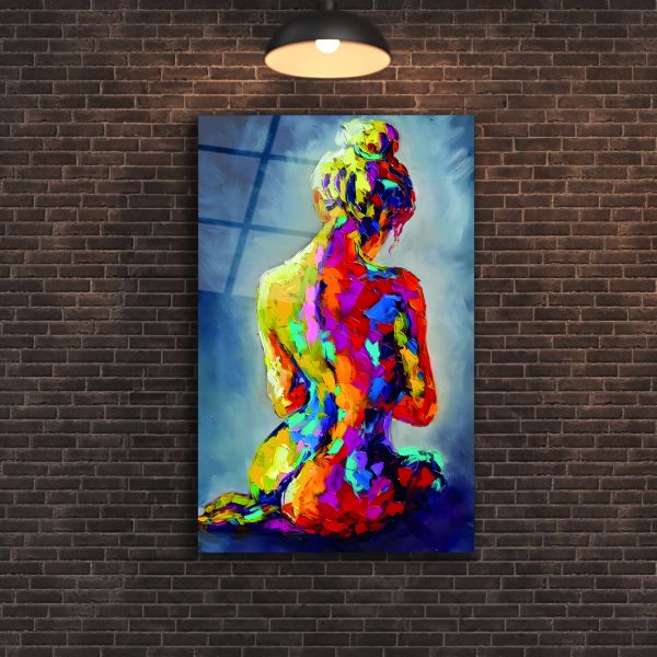 Rengarenk Kadın Nü Sanatı Cam Tablo