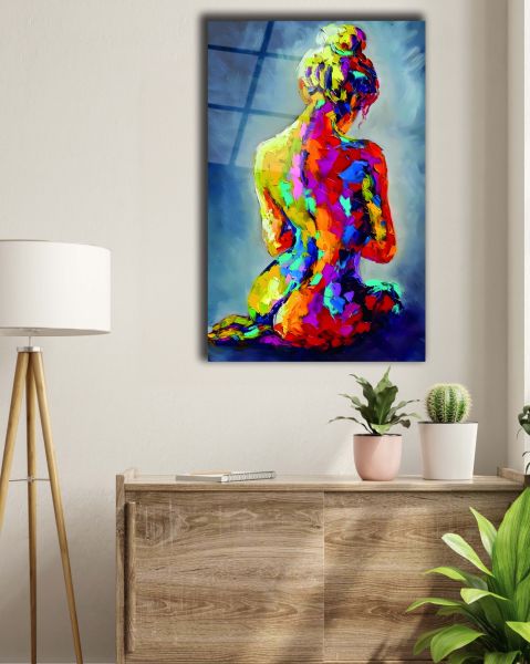 Rengarenk Kadın Nü Sanatı Cam Tablo