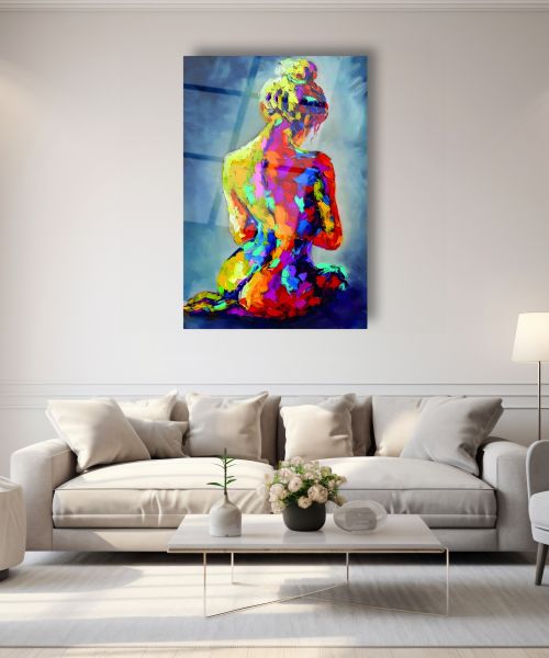 Rengarenk Kadın Nü Sanatı Cam Tablo
