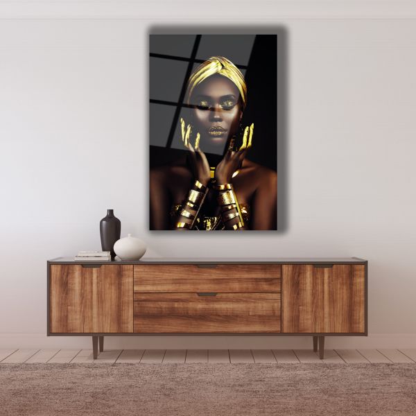 Afrikalı Altın Kabile Kadını Cam Tablo