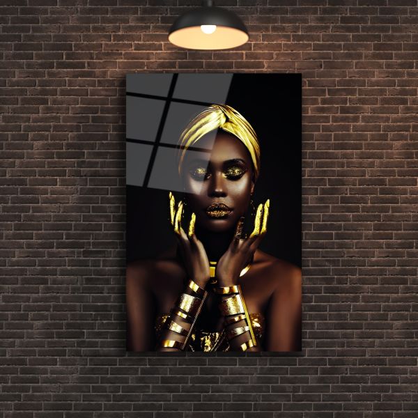 Afrikalı Altın Kabile Kadını Cam Tablo