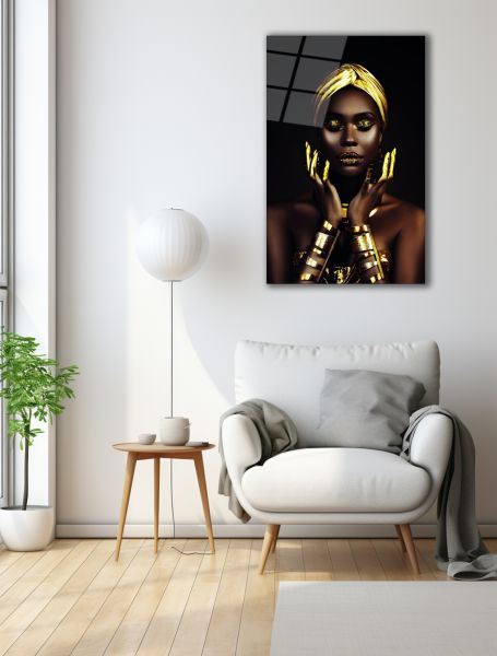 Afrikalı Altın Kabile Kadını Cam Tablo