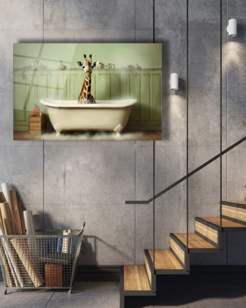 Banyo Yapan Zürafa Cam Tablo